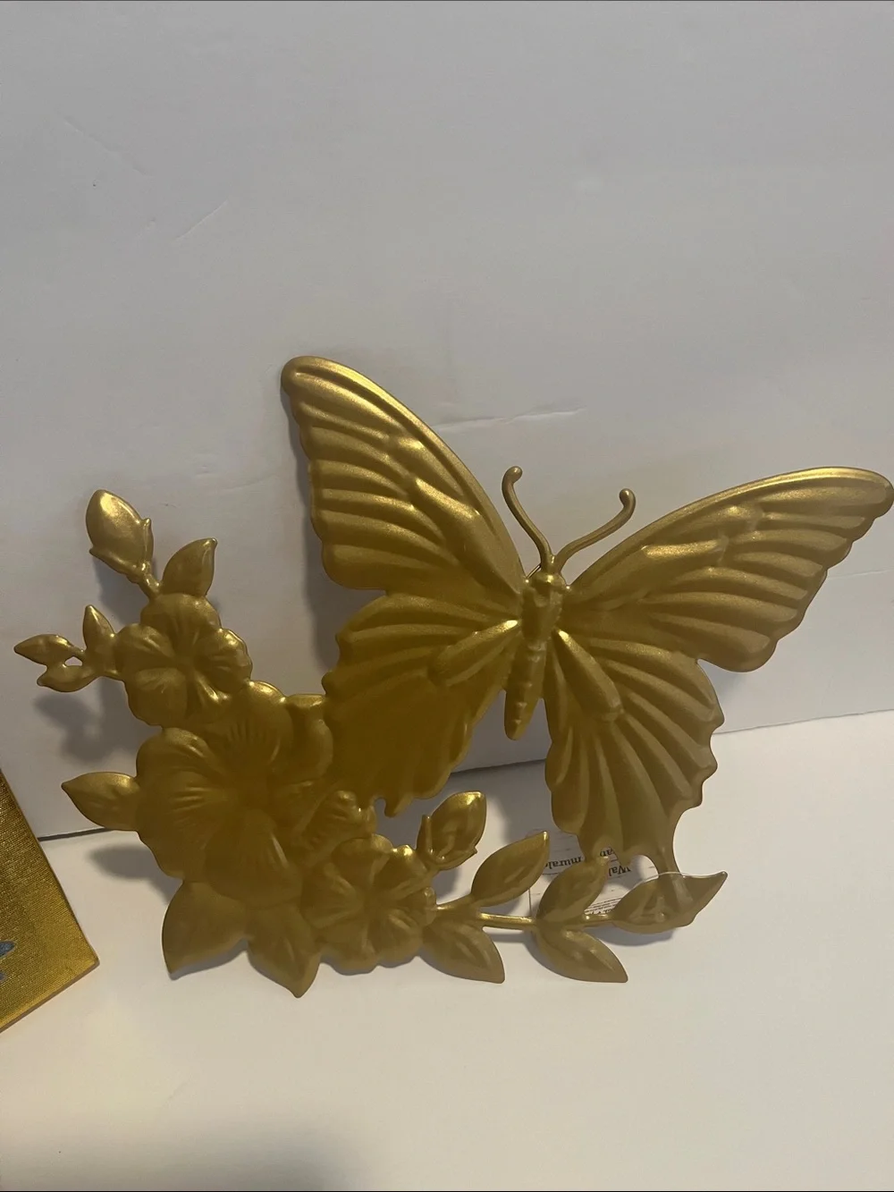Gold Butterfly /Dragonfly Wall Art Decor Set -metal plaque & canvas Art-